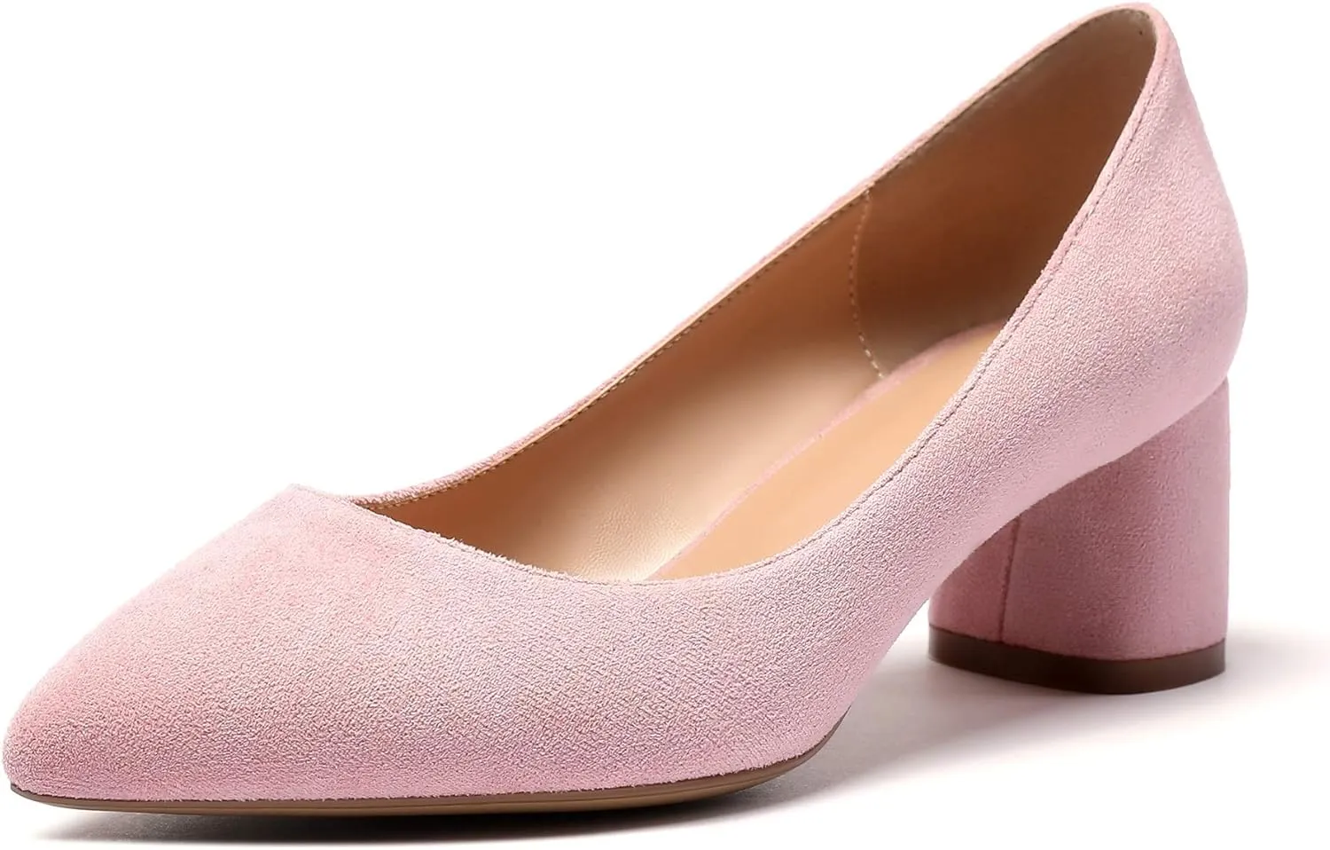 SAMMITOP Women's Women's Chunky Heels Slip-on Pumps Comfortable Leather Mid Heel Pointed Toe Block Office Classic Shoes 5 cm Heel