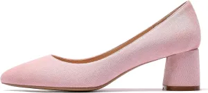 SAMMITOP Women's Women's Chunky Heels Slip-on Pumps Comfortable Leather Mid Heel Pointed Toe Block Office Classic Shoes 5 cm Heel