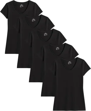Sexy Basics Women's 5 & 10 Pack Casual & Active Cotton Stretch V Neck Short Sleeve Shirts