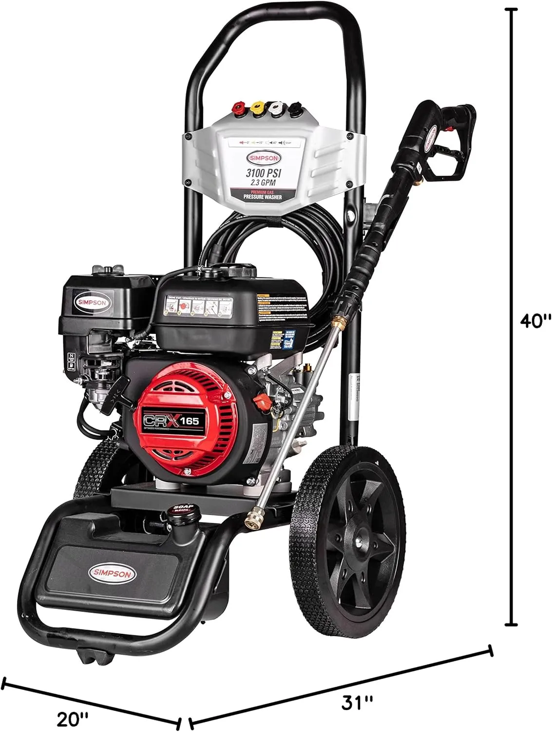Simpson Cleaning 3100 PSI Gas Pressure Washer, 2.3 GPM Power Washer for Residential Use, CRX165 Engine, 25-Foot Hyflex Hose, MegaShot, 49-State (MS61222-S)