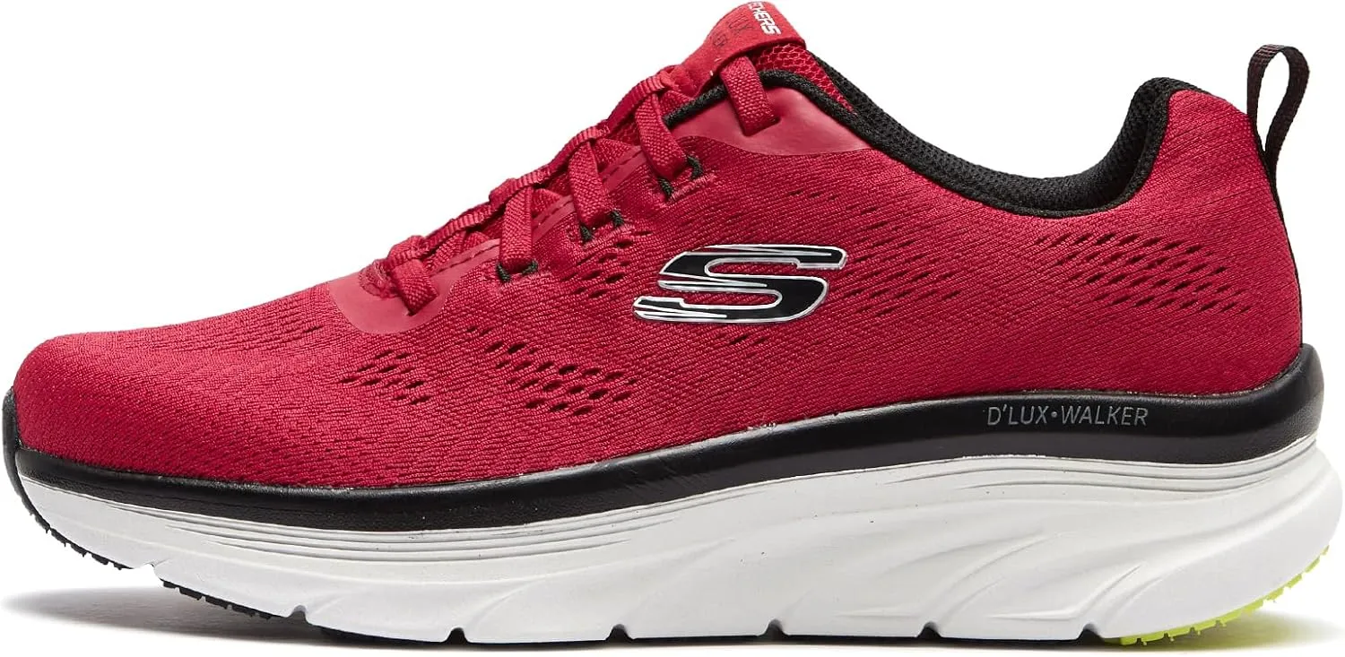Skechers Mens Relaxed Fit: DLux Walker Commuter Sneaker, Red,White,Black, 8.5