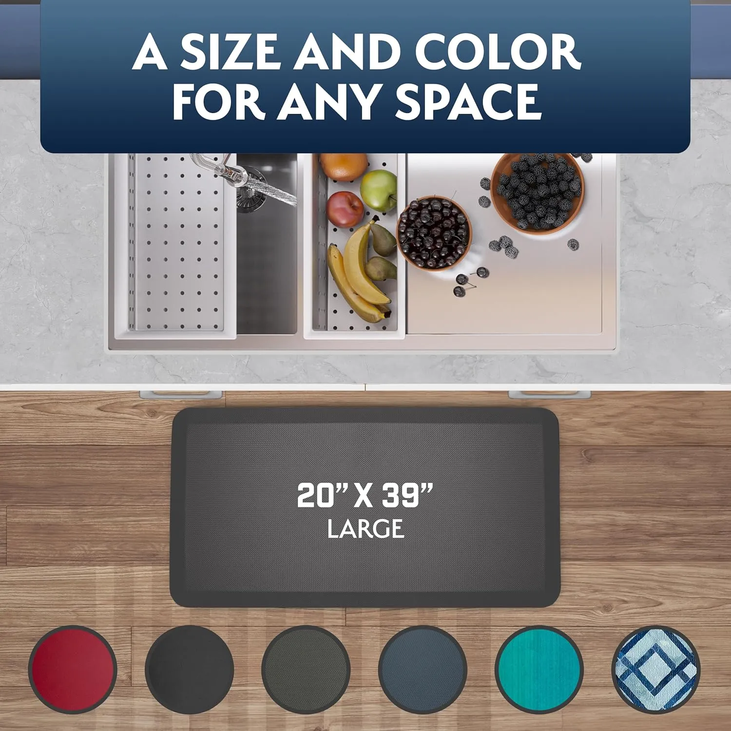 Sky Solutions Anti Fatigue Floor Mat - 3/4" Thick Cushioned Kitchen Rug, Standing Desk Mat - Comfort at Home, Office, Garage - Non Slip, Durable and Stain Resistant (20" x 39", Black)
