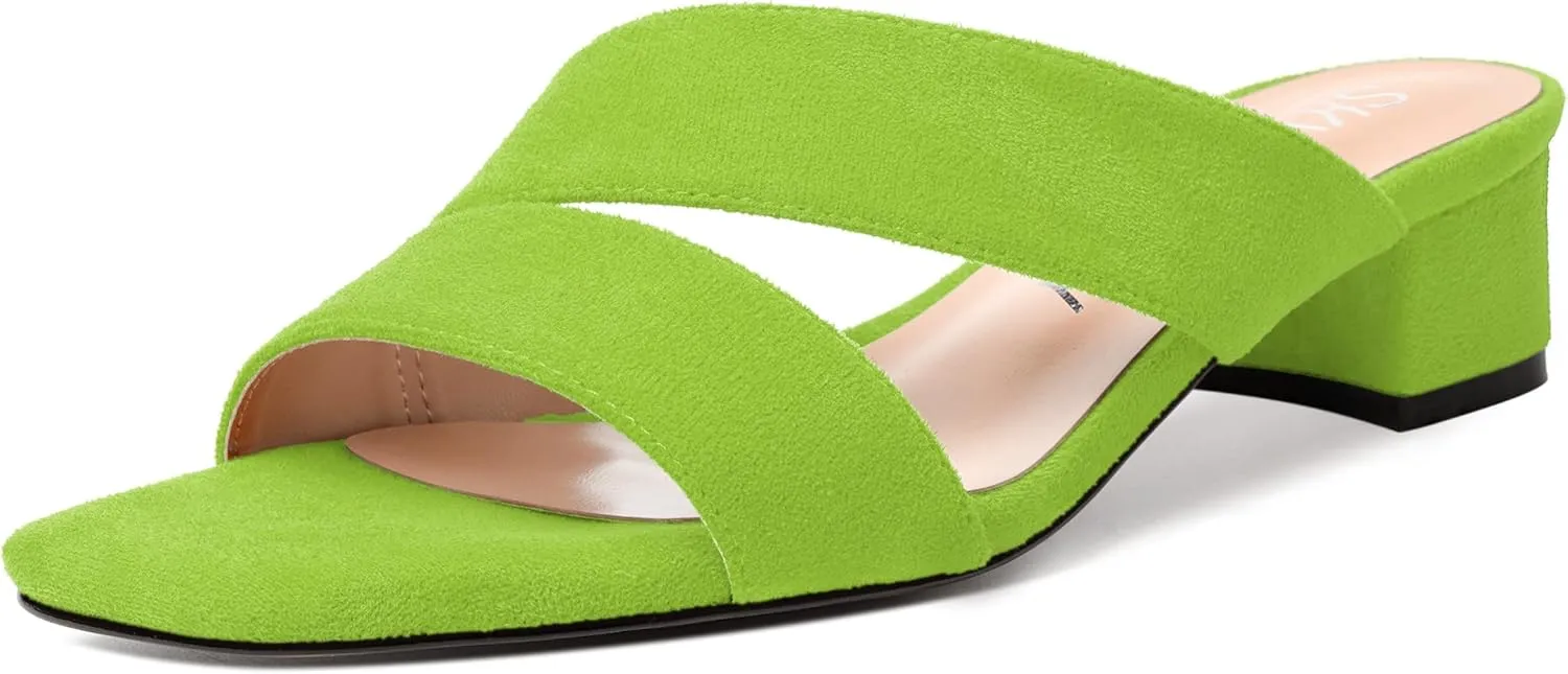 SKYSTERRY Womens Casual Open Toe Evening Suede Slip On Chunky Low Heel Heeled Sandals 1.5 Inch