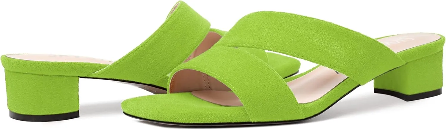SKYSTERRY Womens Casual Open Toe Evening Suede Slip On Chunky Low Heel Heeled Sandals 1.5 Inch