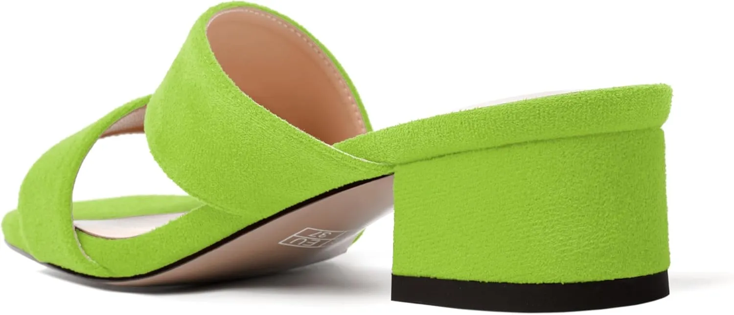 SKYSTERRY Womens Casual Open Toe Evening Suede Slip On Chunky Low Heel Heeled Sandals 1.5 Inch