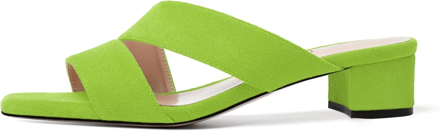 SKYSTERRY Womens Casual Open Toe Evening Suede Slip On Chunky Low Heel Heeled Sandals 1.5 Inch