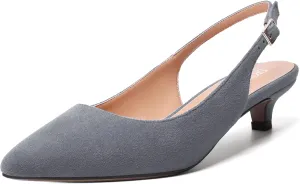 SKYSTERRY Womens Casual Pointed Toe Suede Slip On Wedding Slingback Kitten Low Heel Pumps Shoes 1.5 Inch