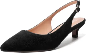 SKYSTERRY Womens Casual Pointed Toe Suede Slip On Wedding Slingback Kitten Low Heel Pumps Shoes 1.5 Inch