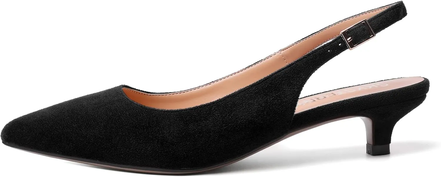 SKYSTERRY Womens Casual Pointed Toe Suede Slip On Wedding Slingback Kitten Low Heel Pumps Shoes 1.5 Inch