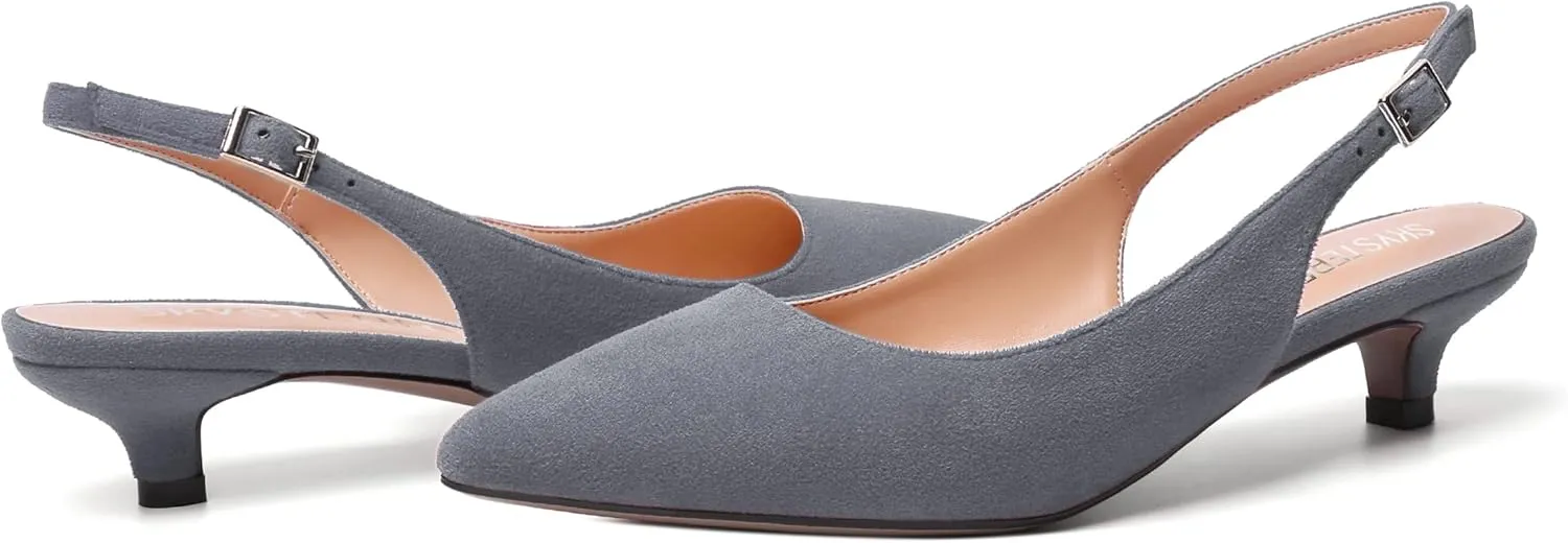 SKYSTERRY Womens Casual Pointed Toe Suede Slip On Wedding Slingback Kitten Low Heel Pumps Shoes 1.5 Inch