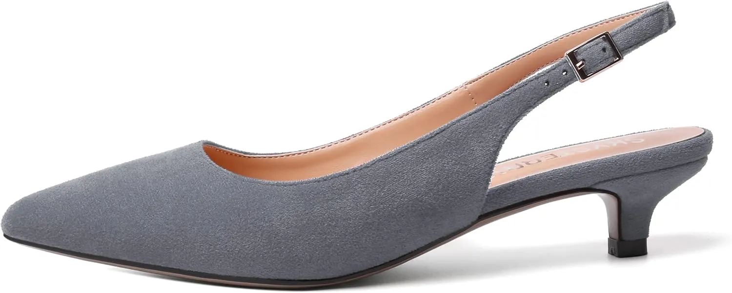 SKYSTERRY Womens Casual Pointed Toe Suede Slip On Wedding Slingback Kitten Low Heel Pumps Shoes 1.5 Inch