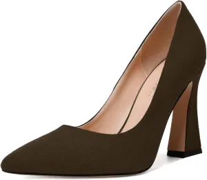 SKYSTERRY Womens Office Suede Slip On Casual Pointed Toe Spool High Heel Pumps Shoes 4 Inch