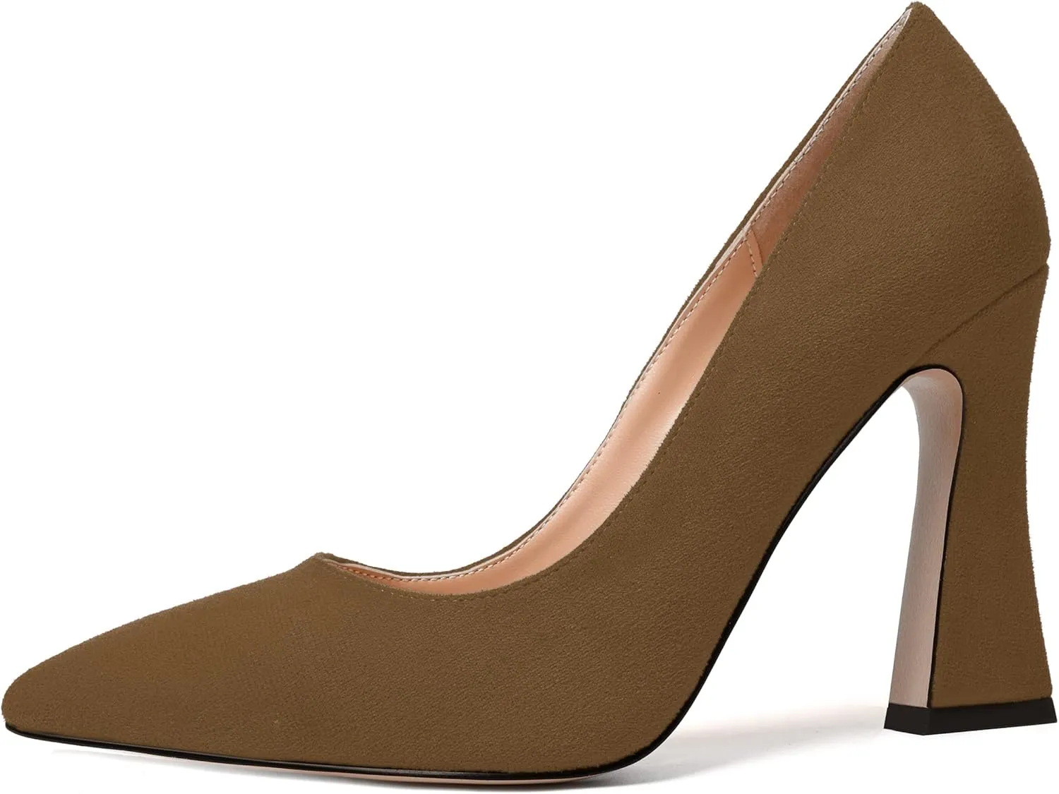 SKYSTERRY Womens Office Suede Slip On Casual Pointed Toe Spool High Heel Pumps Shoes 4 Inch