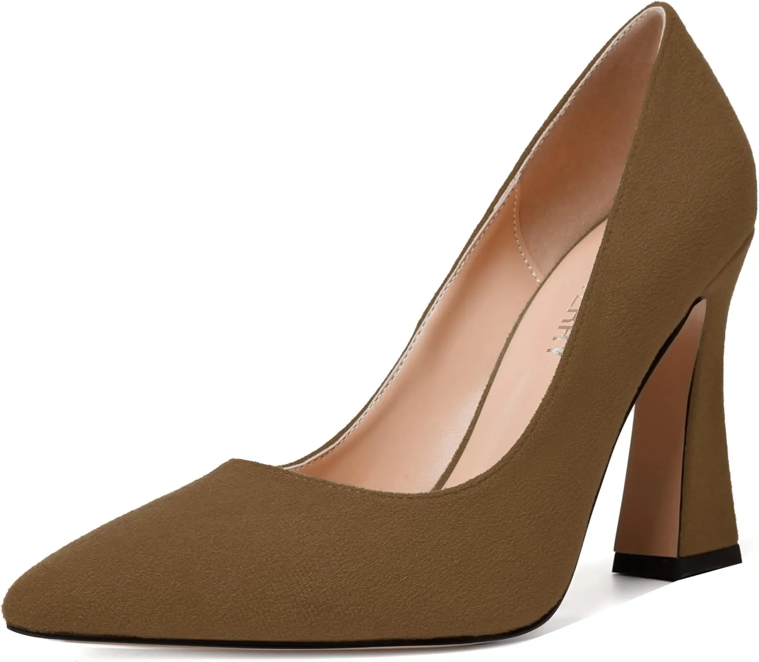 SKYSTERRY Womens Office Suede Slip On Casual Pointed Toe Spool High Heel Pumps Shoes 4 Inch