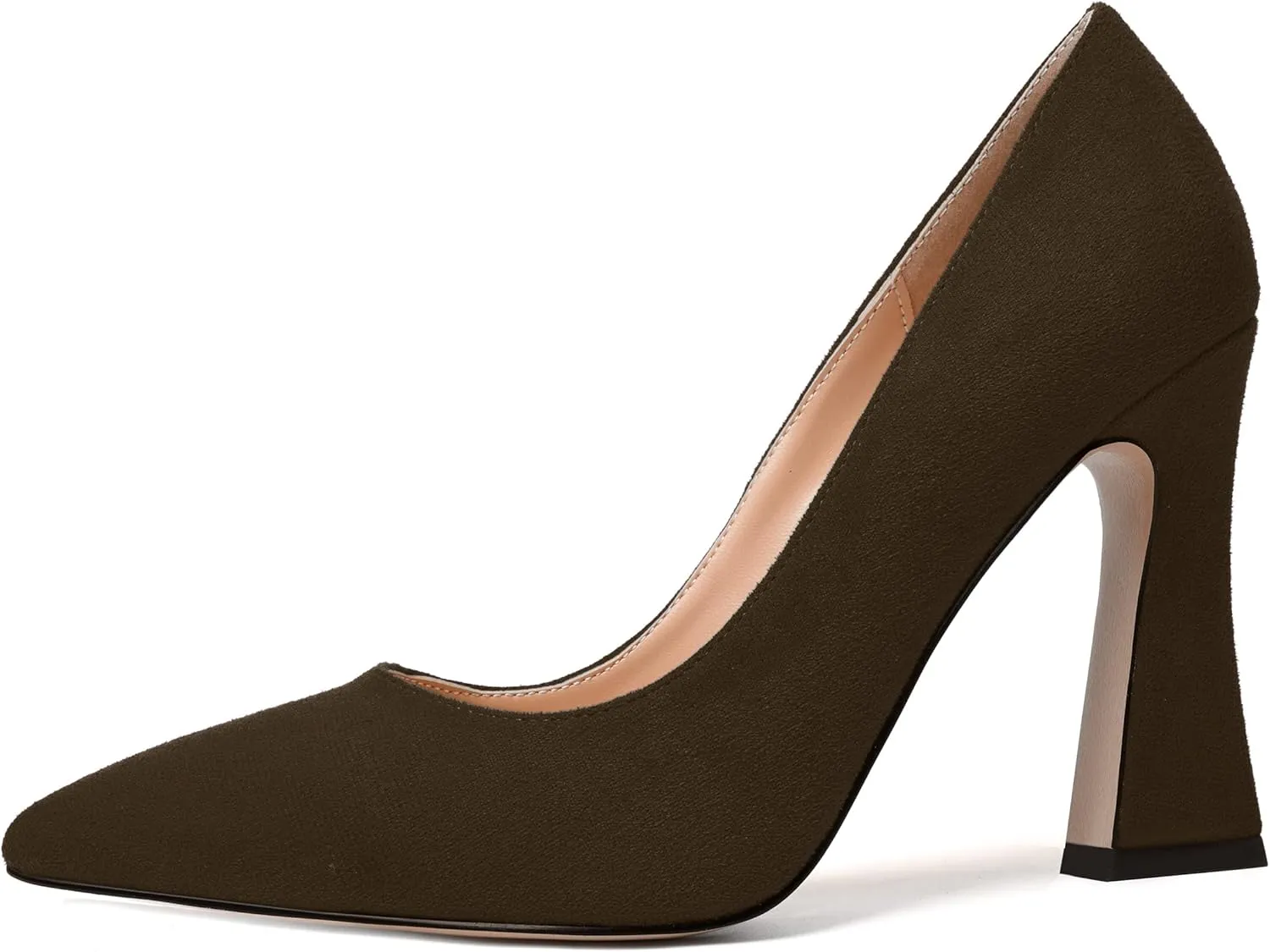 SKYSTERRY Womens Office Suede Slip On Casual Pointed Toe Spool High Heel Pumps Shoes 4 Inch