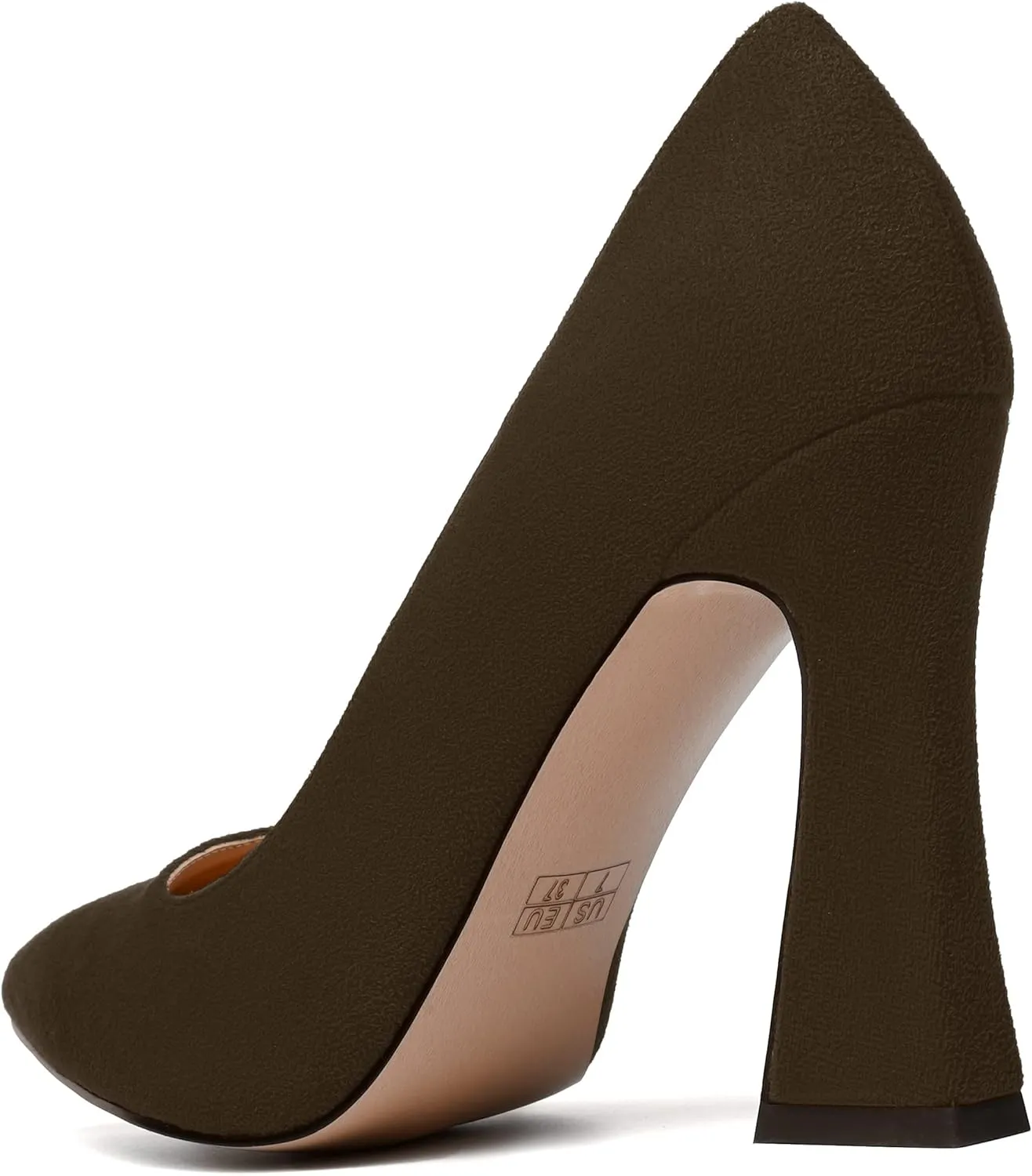 SKYSTERRY Womens Office Suede Slip On Casual Pointed Toe Spool High Heel Pumps Shoes 4 Inch