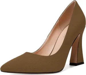 SKYSTERRY Womens Office Suede Slip On Casual Pointed Toe Spool High Heel Pumps Shoes 4 Inch