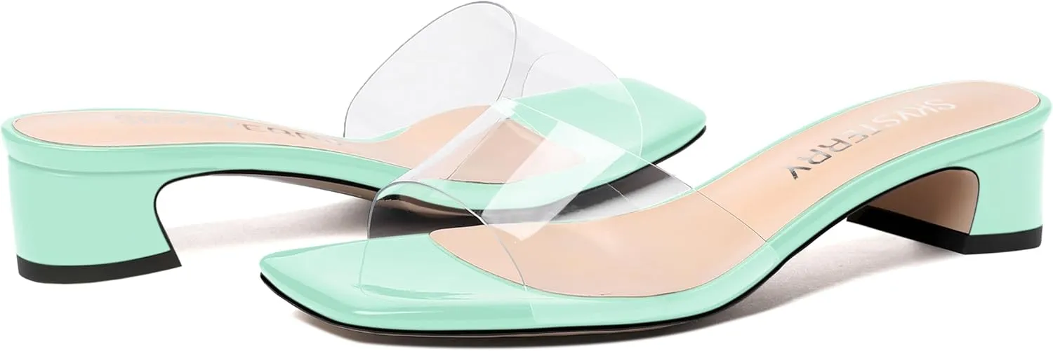 SKYSTERRY Womens Patent Casual Evening Open Toe Slip On Chunky Low Heel Heeled Sandals 1.5 Inch