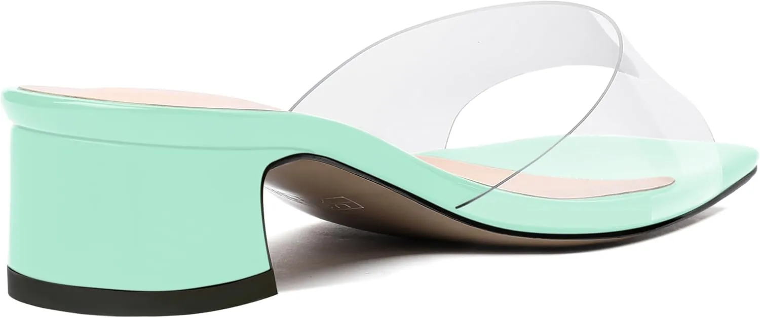 SKYSTERRY Womens Patent Casual Evening Open Toe Slip On Chunky Low Heel Heeled Sandals 1.5 Inch