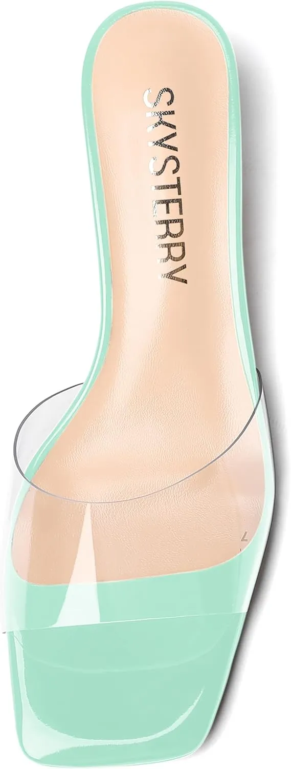 SKYSTERRY Womens Patent Casual Evening Open Toe Slip On Chunky Low Heel Heeled Sandals 1.5 Inch