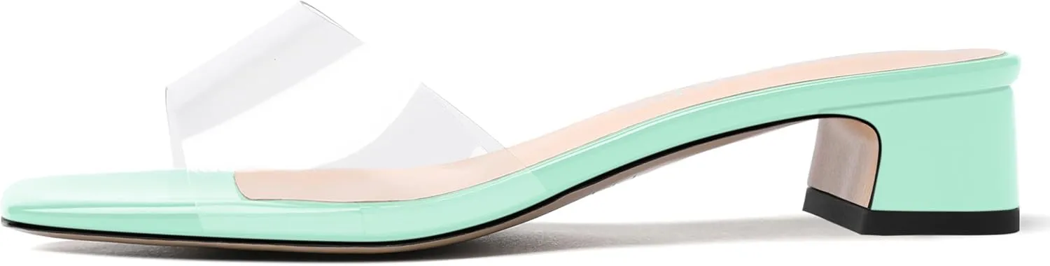 SKYSTERRY Womens Patent Casual Evening Open Toe Slip On Chunky Low Heel Heeled Sandals 1.5 Inch