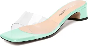 SKYSTERRY Womens Patent Casual Evening Open Toe Slip On Chunky Low Heel Heeled Sandals 1.5 Inch