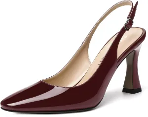 SKYSTERRY Women's Slingback Square Toe Patent Casual Dating Slip On Spool High Heel Pumps Shoes 3.3 Inch