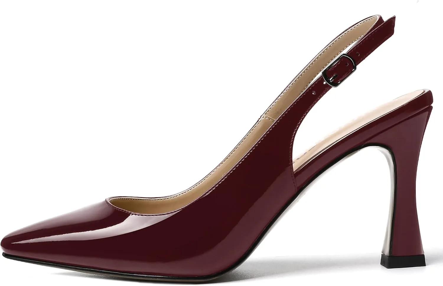 SKYSTERRY Women's Slingback Square Toe Patent Casual Dating Slip On Spool High Heel Pumps Shoes 3.3 Inch