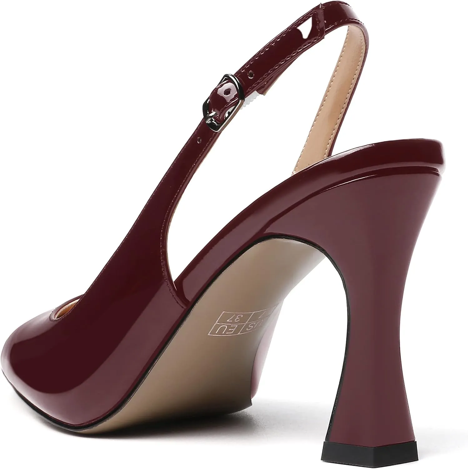 SKYSTERRY Women's Slingback Square Toe Patent Casual Dating Slip On Spool High Heel Pumps Shoes 3.3 Inch