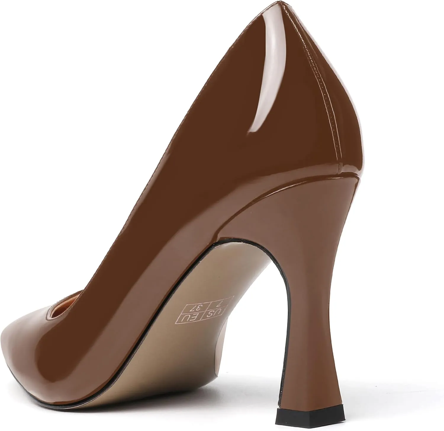 SKYSTERRY Women's Slip On Office Casual Square Toe Patent Spool High Heel Pumps Shoes 3.3 Inch