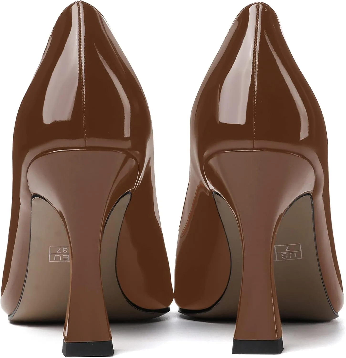 SKYSTERRY Women's Slip On Office Casual Square Toe Patent Spool High Heel Pumps Shoes 3.3 Inch