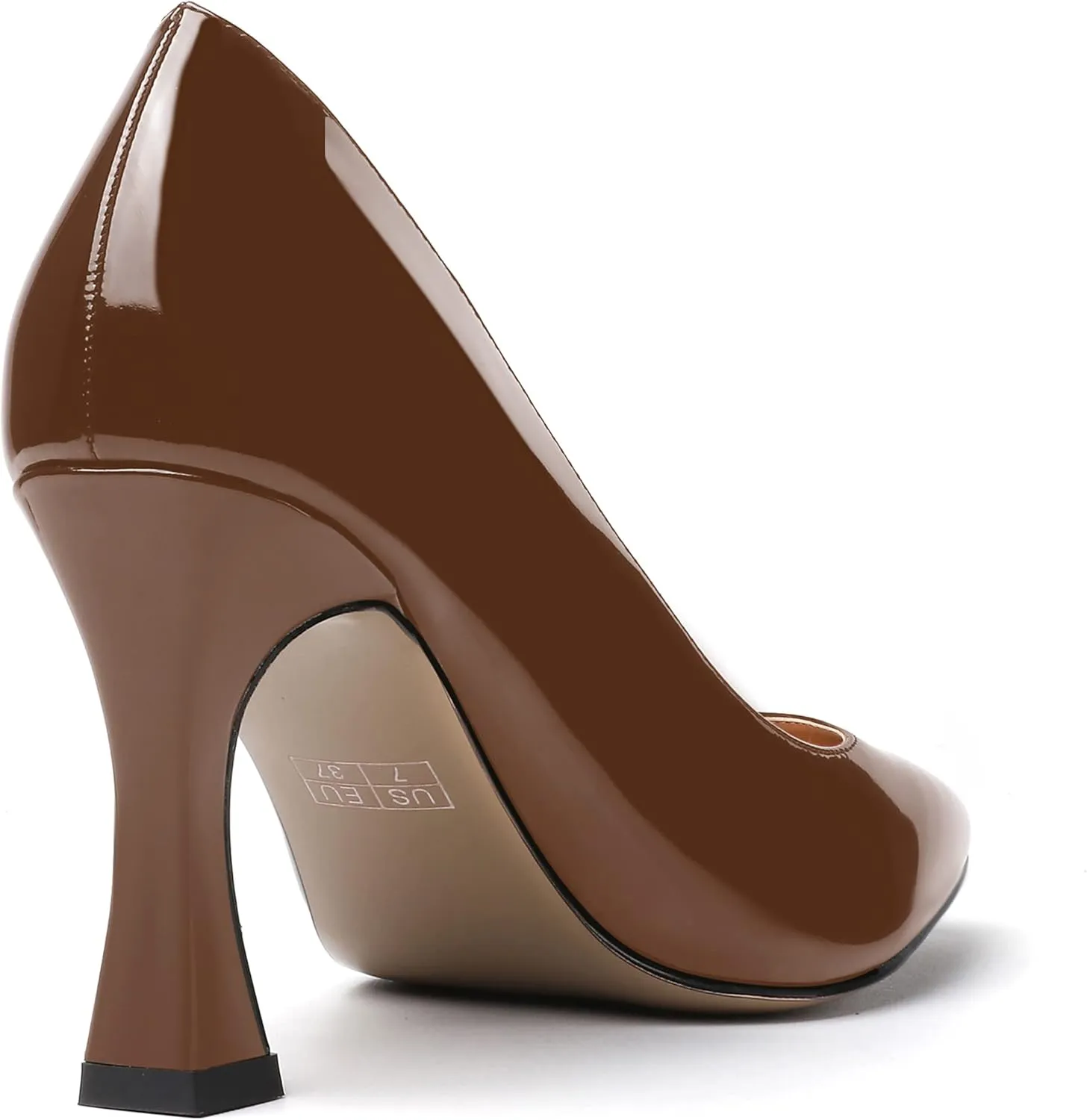SKYSTERRY Women's Slip On Office Casual Square Toe Patent Spool High Heel Pumps Shoes 3.3 Inch