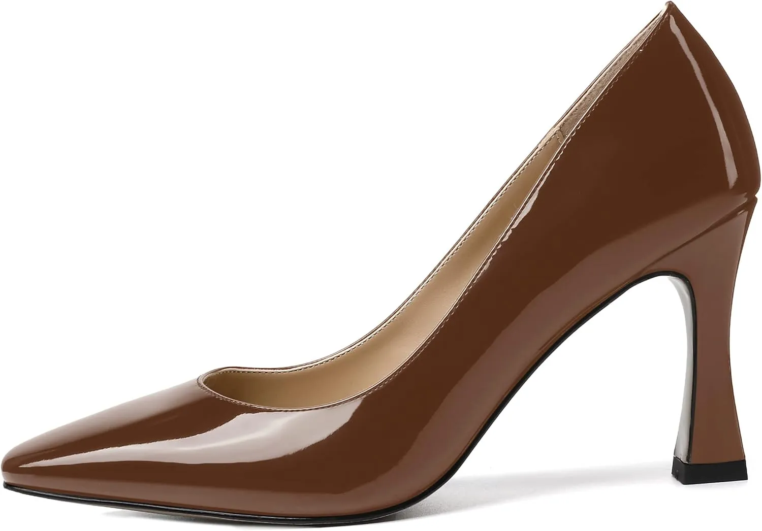 SKYSTERRY Women's Slip On Office Casual Square Toe Patent Spool High Heel Pumps Shoes 3.3 Inch