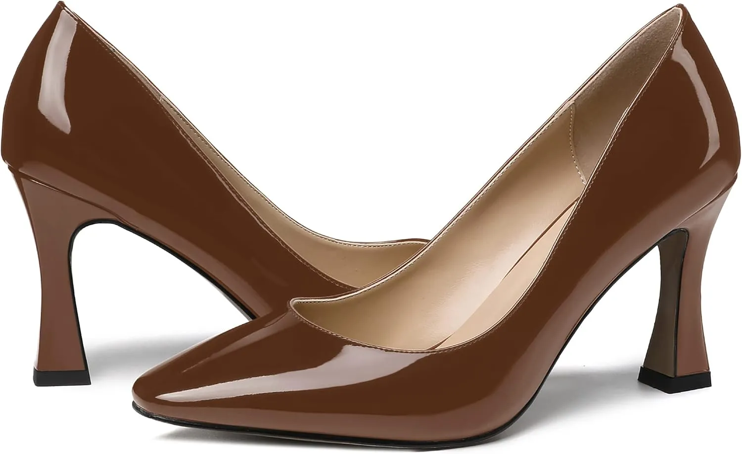 SKYSTERRY Women's Slip On Office Casual Square Toe Patent Spool High Heel Pumps Shoes 3.3 Inch