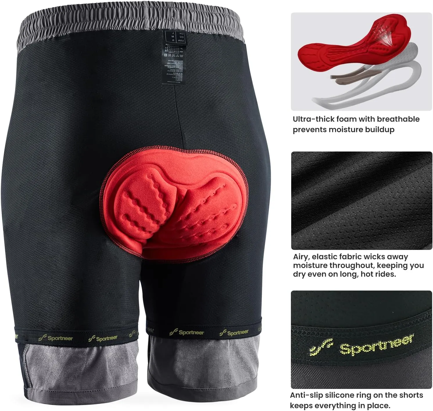 Sportneer Bike Shorts for Men: 3D Padded Lightweight Riding Biking Cycling Mountain Bike Shorts for Men with Zipper Pockets