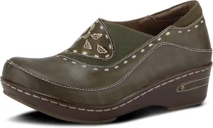Spring Step L'artiste Burbank Leather Clogs for Women | Designer Hand-Painted Slip-On Shoes | Ladies Casual Platform Clog