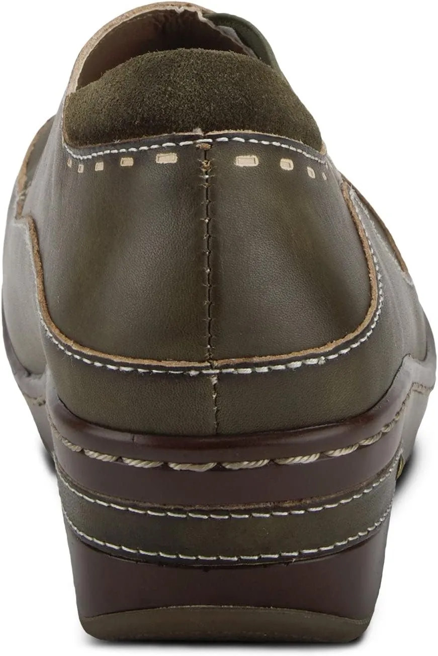 Spring Step L'artiste Burbank Leather Clogs for Women | Designer Hand-Painted Slip-On Shoes | Ladies Casual Platform Clog