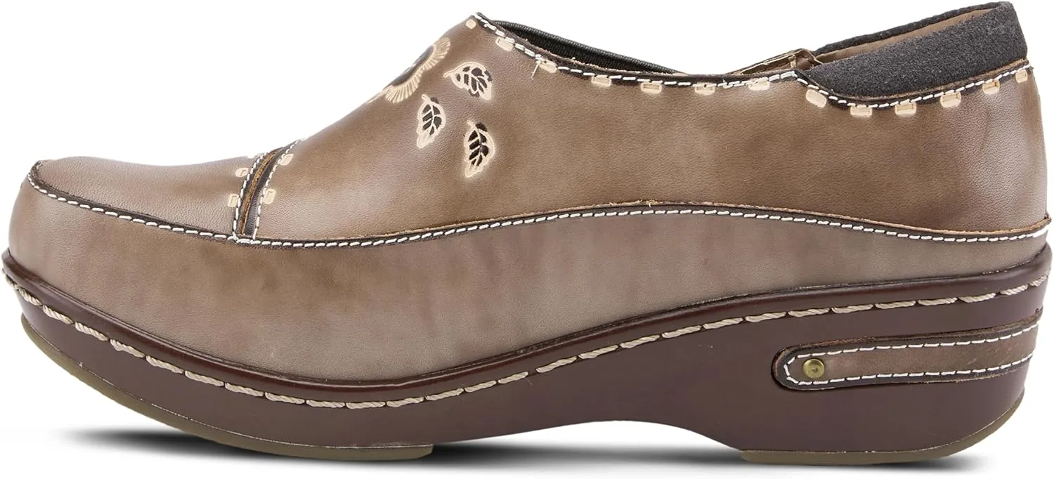 Spring Step L'artiste Burbank Leather Clogs for Women | Designer Hand-Painted Slip-On Shoes | Ladies Casual Platform Clog