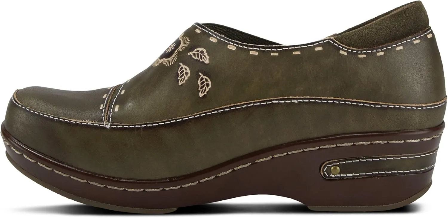 Spring Step L'artiste Burbank Leather Clogs for Women | Designer Hand-Painted Slip-On Shoes | Ladies Casual Platform Clog