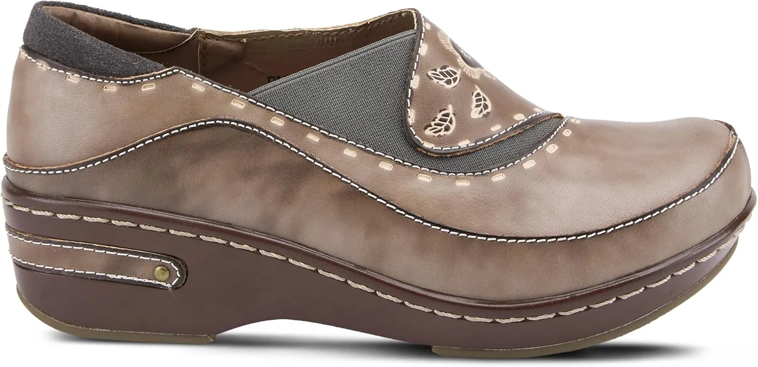 Spring Step L'artiste Burbank Leather Clogs for Women | Designer Hand-Painted Slip-On Shoes | Ladies Casual Platform Clog