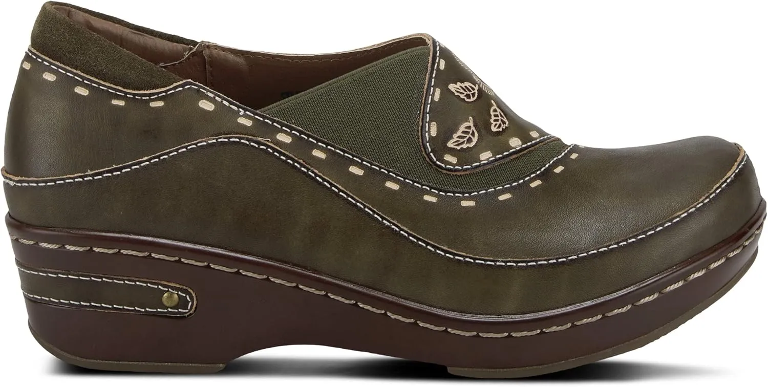 Spring Step L'artiste Burbank Leather Clogs for Women | Designer Hand-Painted Slip-On Shoes | Ladies Casual Platform Clog
