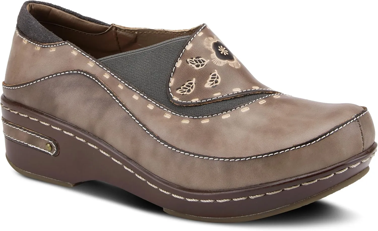 Spring Step L'artiste Burbank Leather Clogs for Women | Designer Hand-Painted Slip-On Shoes | Ladies Casual Platform Clog