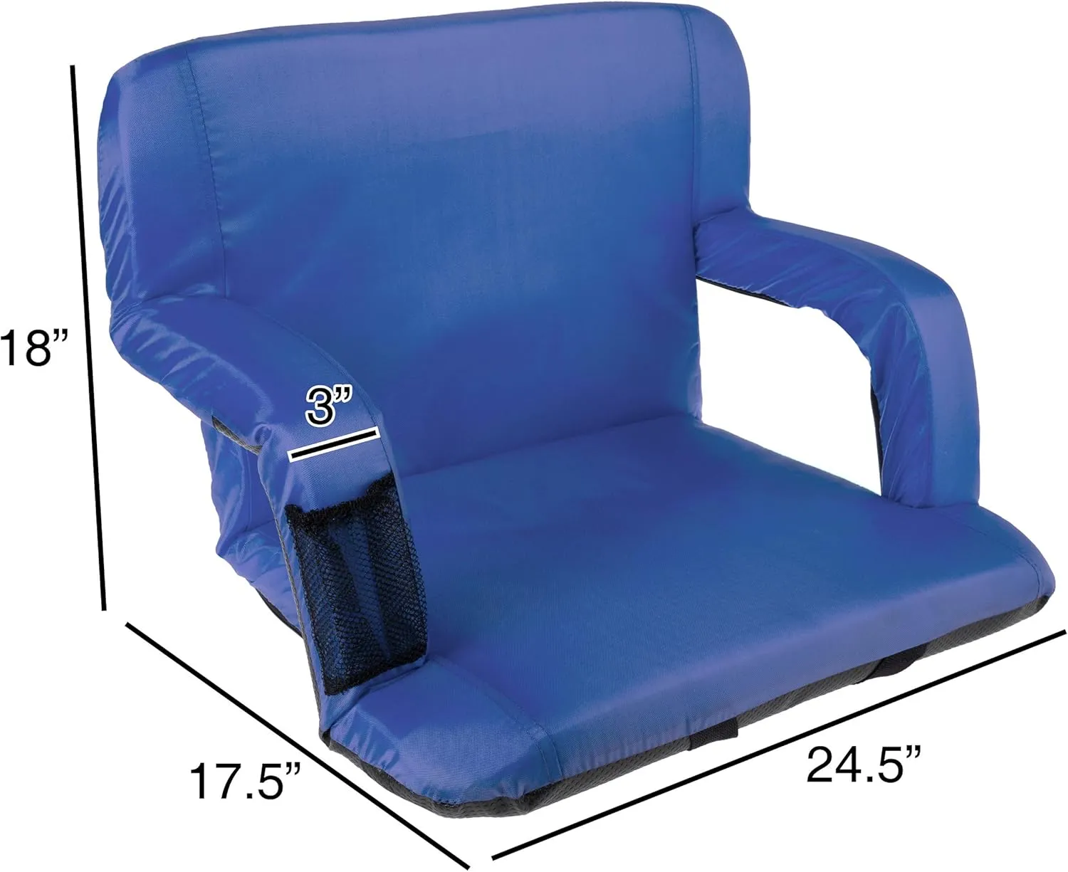 Stadium Seat Chair Collection - Wide Bleacher Cushion with Padded Back Support, Armrests, 6 Reclining Positions and Portable Carry Straps by Home-Complete