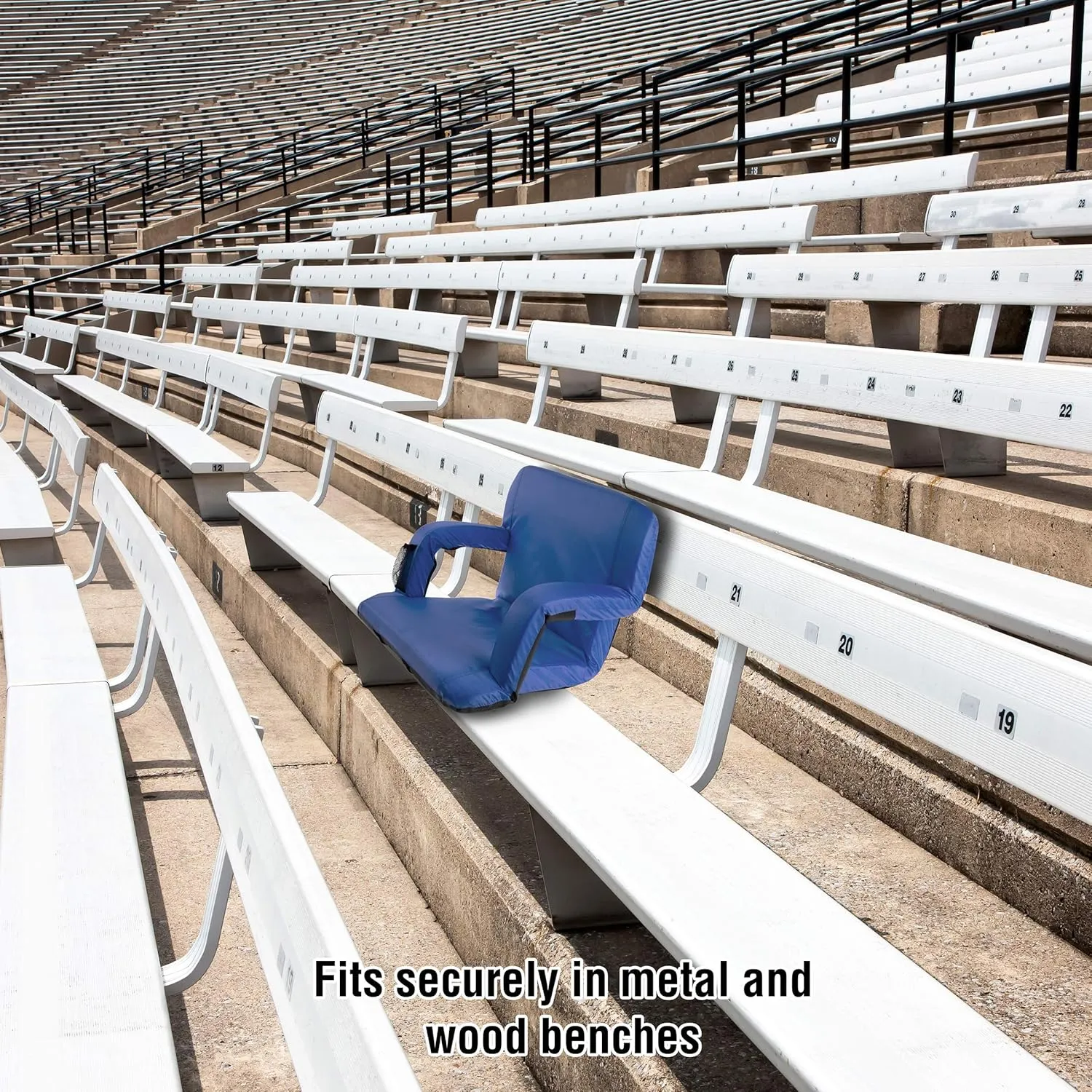 Stadium Seat Chair Collection - Wide Bleacher Cushion with Padded Back Support, Armrests, 6 Reclining Positions and Portable Carry Straps by Home-Complete