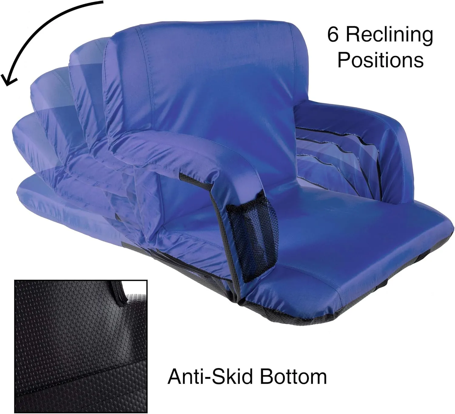 Stadium Seat Chair Collection - Wide Bleacher Cushion with Padded Back Support, Armrests, 6 Reclining Positions and Portable Carry Straps by Home-Complete