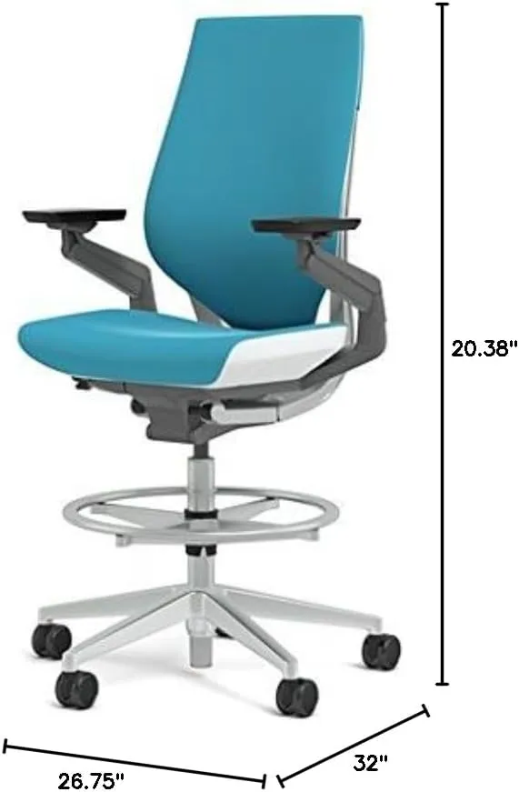 Steelcase Gesture 442 Stool Chair - Cogent: Connect Blue Jay Fabric, Shell Back, Light on Light Frame