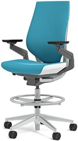 Steelcase Gesture 442 Stool Chair - Cogent: Connect Blue Jay Fabric, Shell Back, Light on Light Frame