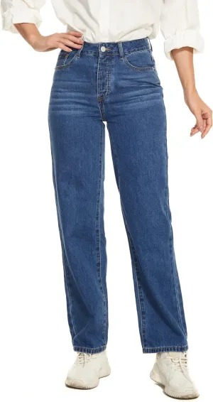 Straight Leg Jeans for Women High Waisted Relaxed Fit Button Fly Distressed Boyfriend Mom Jeans