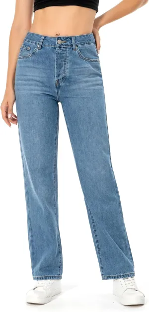 Straight Leg Jeans for Women High Waisted Relaxed Fit Button Fly Distressed Boyfriend Mom Jeans