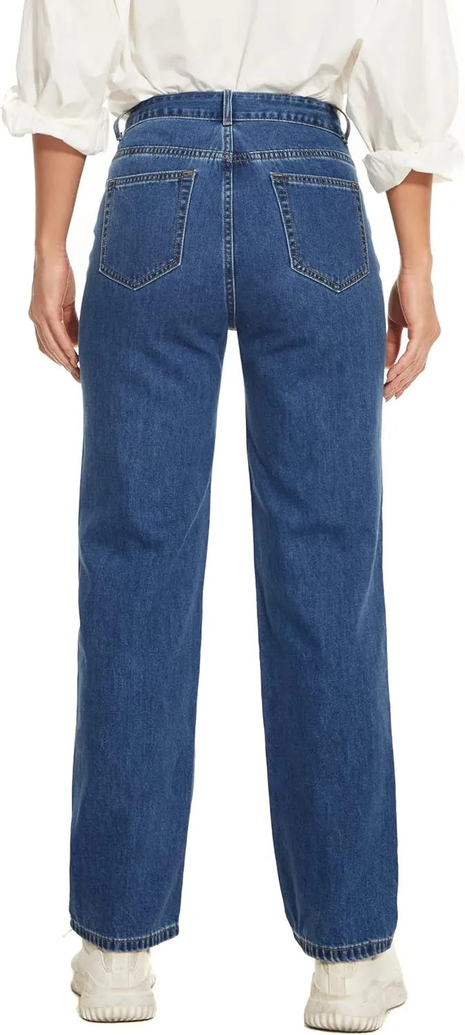 Straight Leg Jeans for Women High Waisted Relaxed Fit Button Fly Distressed Boyfriend Mom Jeans